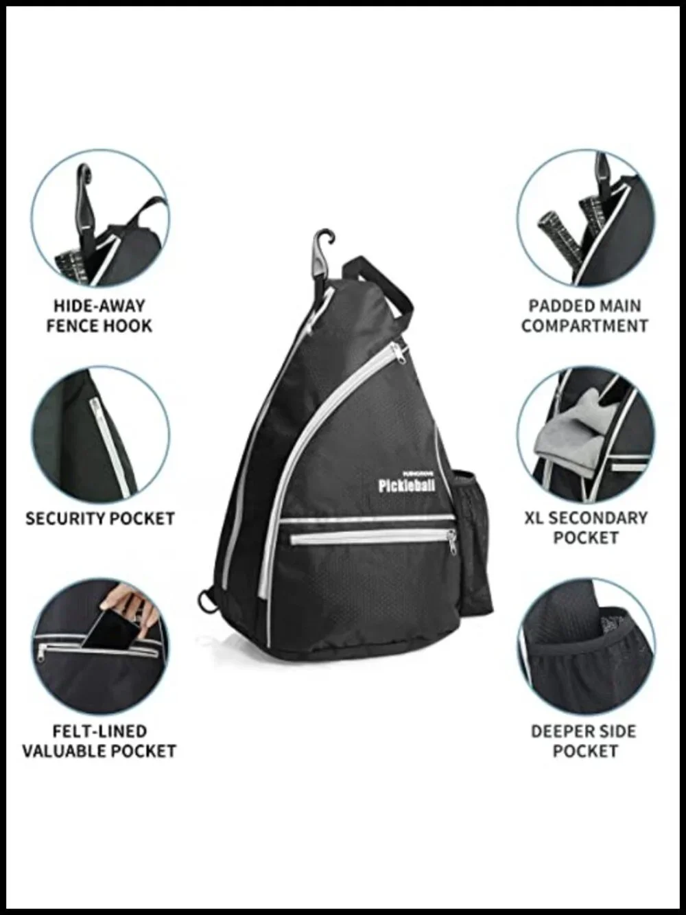 Pickleball Bag with Fence Hook, Large Capacity, Safety Pocket | Water-Resistant